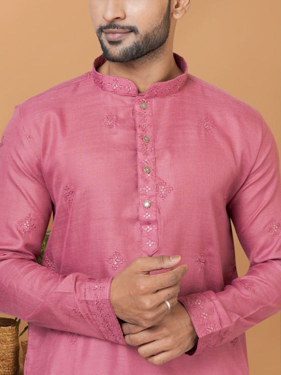 Picture of Appealing Poly Cotton Pink Kurta Pajama