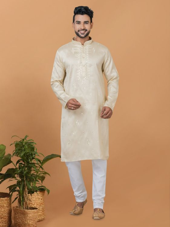 Picture of Bewitching Silk Beige Kurta Pajama