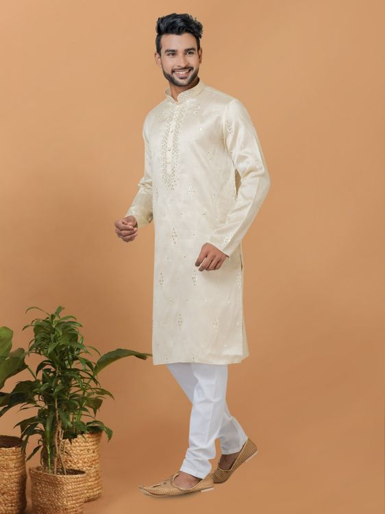 Picture of Bewitching Silk Beige Kurta Pajama