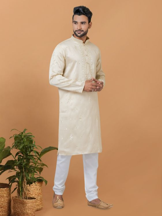 Picture of Bewitching Silk Beige Kurta Pajama