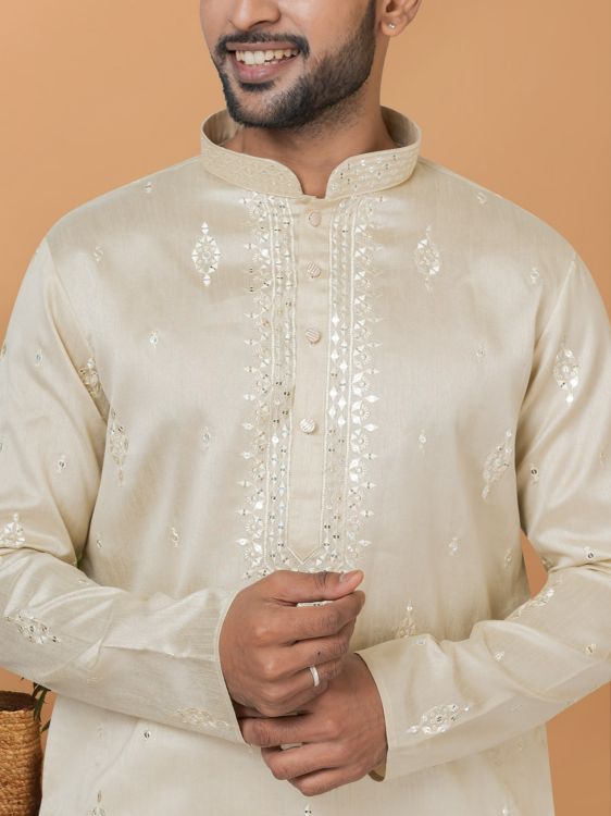 Picture of Bewitching Silk Beige Kurta Pajama