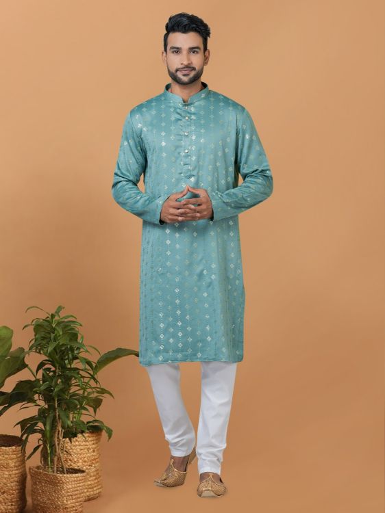 Picture of Lovely Semi Gaji Silk Blue Kurta Pajama