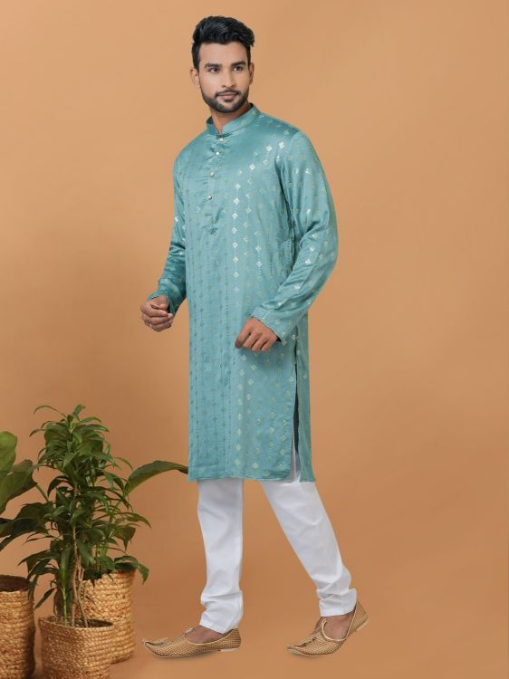 Picture of Lovely Semi Gaji Silk Blue Kurta Pajama