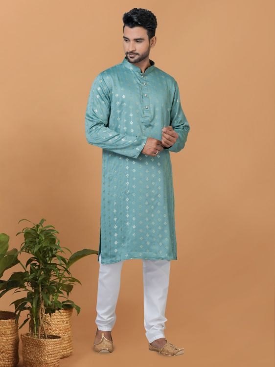 Picture of Lovely Semi Gaji Silk Blue Kurta Pajama