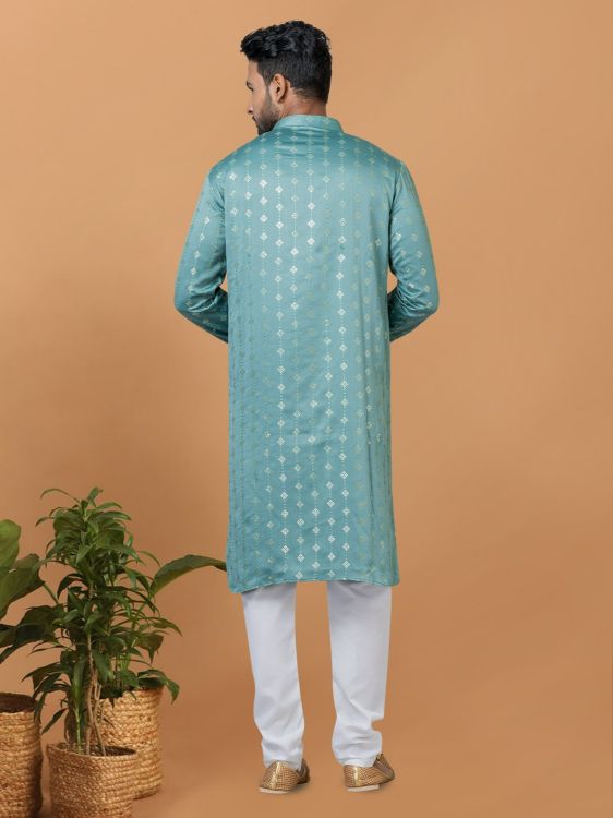 Picture of Lovely Semi Gaji Silk Blue Kurta Pajama