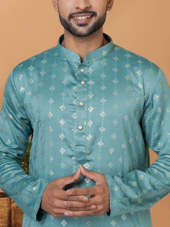 Picture of Lovely Semi Gaji Silk Blue Kurta Pajama