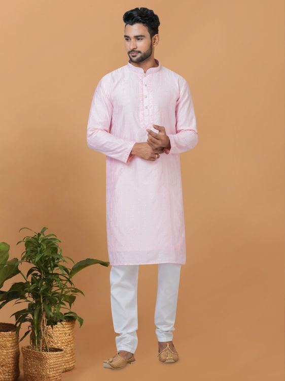 Picture of Lovely Viscose Cotton Light Pink Kurta Pajama