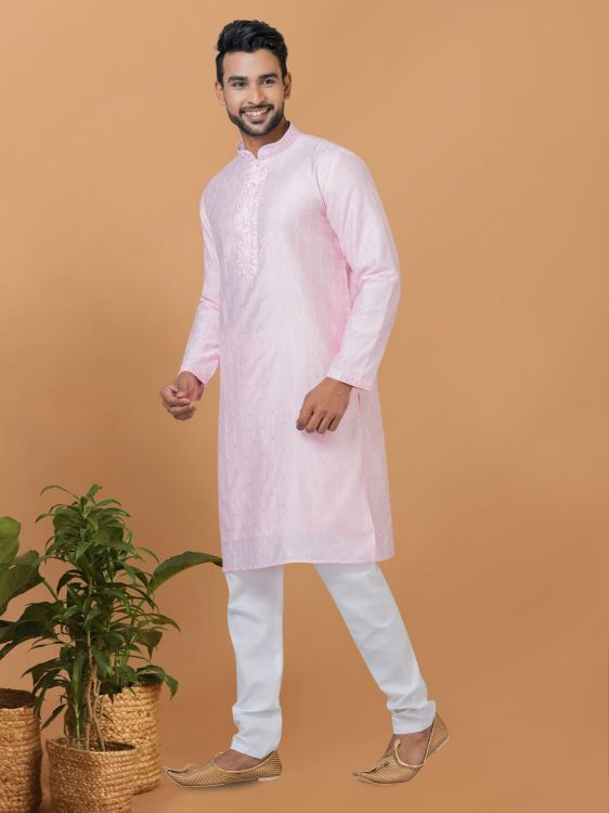 Picture of Lovely Viscose Cotton Light Pink Kurta Pajama