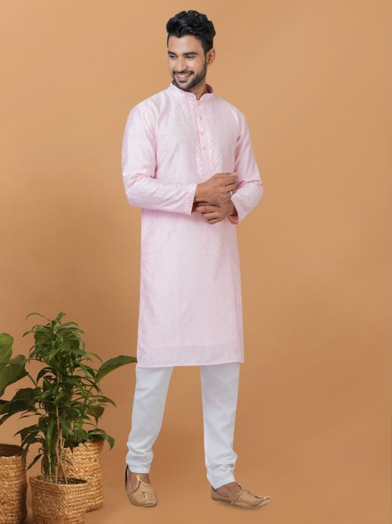 Picture of Lovely Viscose Cotton Light Pink Kurta Pajama