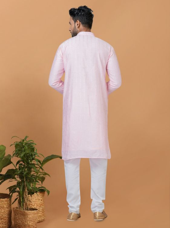 Picture of Lovely Viscose Cotton Light Pink Kurta Pajama