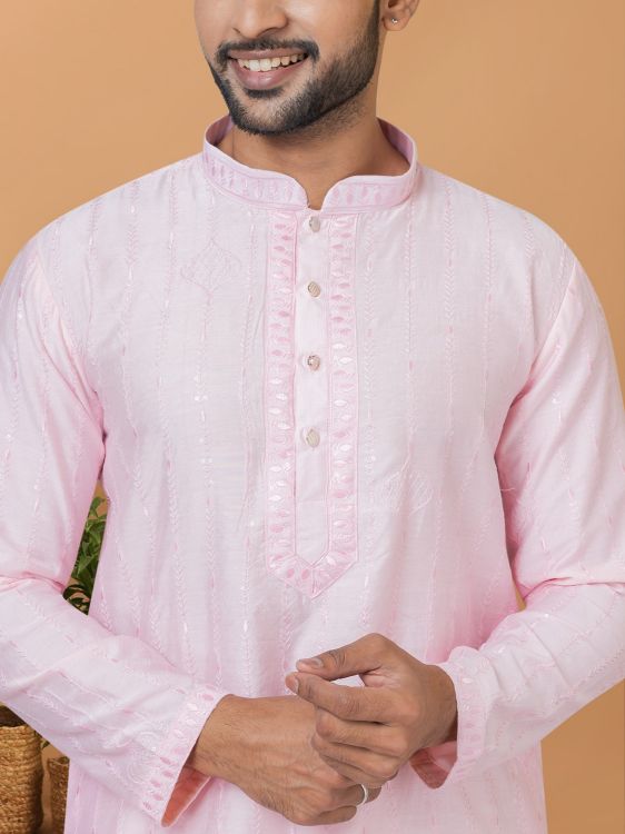 Picture of Lovely Viscose Cotton Light Pink Kurta Pajama