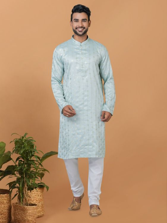 Picture of Amazing Semi Gaji Silk Light Sky Blue Kurta Pajama