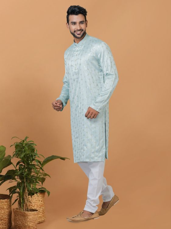 Picture of Amazing Semi Gaji Silk Light Sky Blue Kurta Pajama
