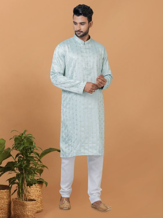 Picture of Amazing Semi Gaji Silk Light Sky Blue Kurta Pajama