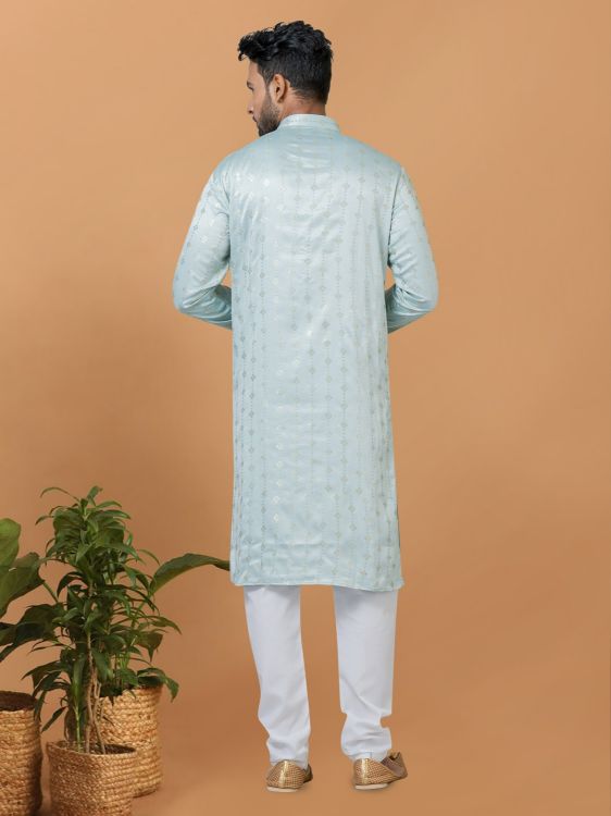 Picture of Amazing Semi Gaji Silk Light Sky Blue Kurta Pajama