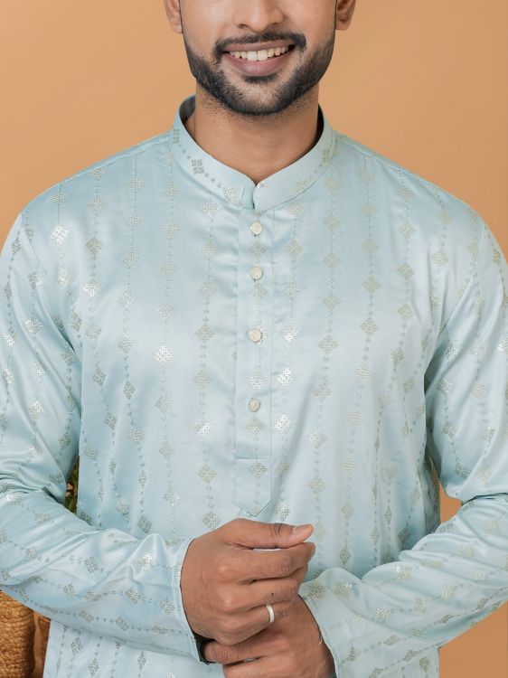 Picture of Amazing Semi Gaji Silk Light Sky Blue Kurta Pajama