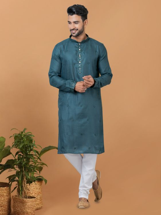 Picture of Bewitching Poly Cotton Blue Kurta Pajama