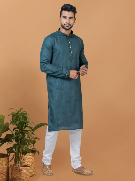 Picture of Bewitching Poly Cotton Blue Kurta Pajama