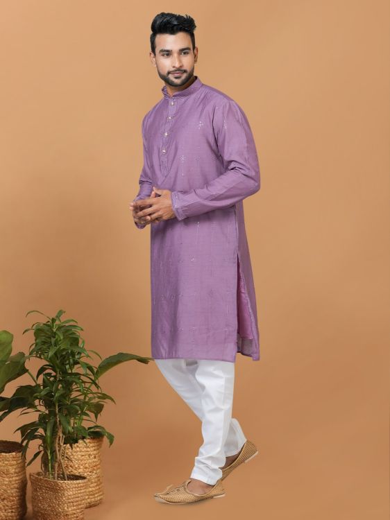 Picture of Amazing Viscose Cotton Purple Kurta Pajama