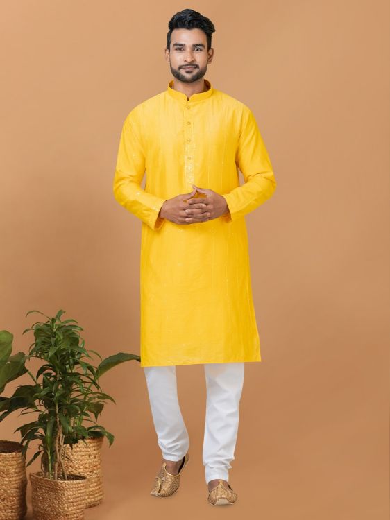 Picture of Admirable Viscose Cotton Yellow Kurta Pajama