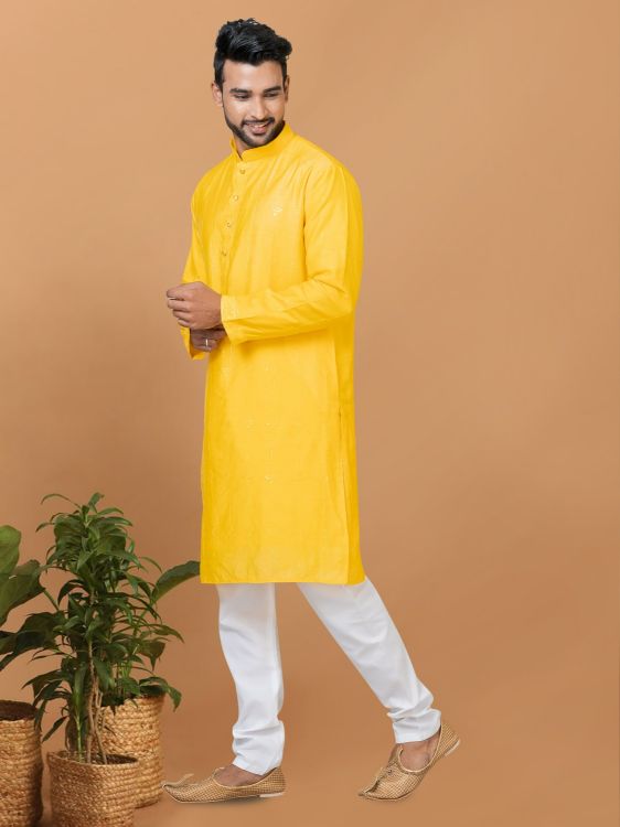Picture of Admirable Viscose Cotton Yellow Kurta Pajama