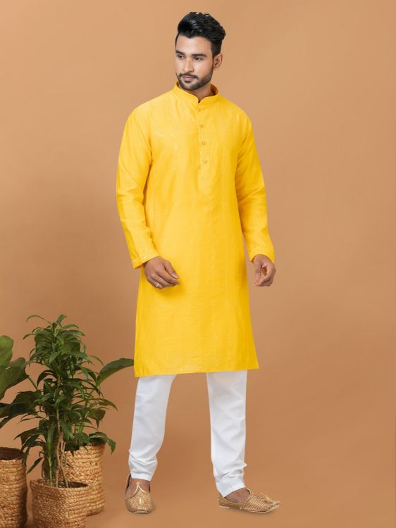 Picture of Admirable Viscose Cotton Yellow Kurta Pajama