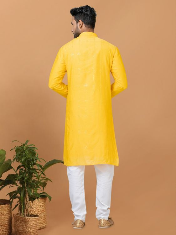 Picture of Admirable Viscose Cotton Yellow Kurta Pajama