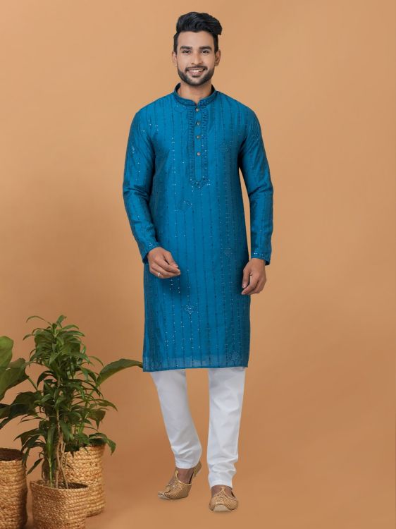 Picture of Comely Viscose Cotton Blue Kurta Pajama