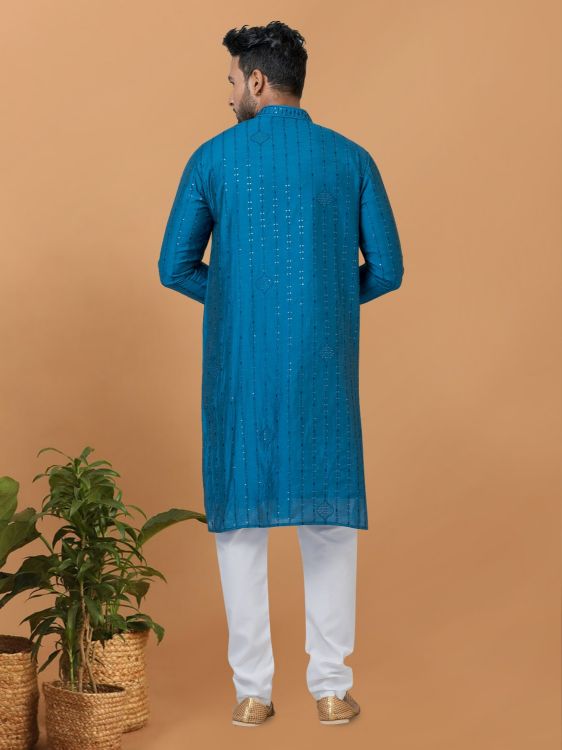 Picture of Comely Viscose Cotton Blue Kurta Pajama
