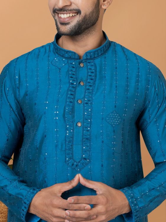 Picture of Comely Viscose Cotton Blue Kurta Pajama
