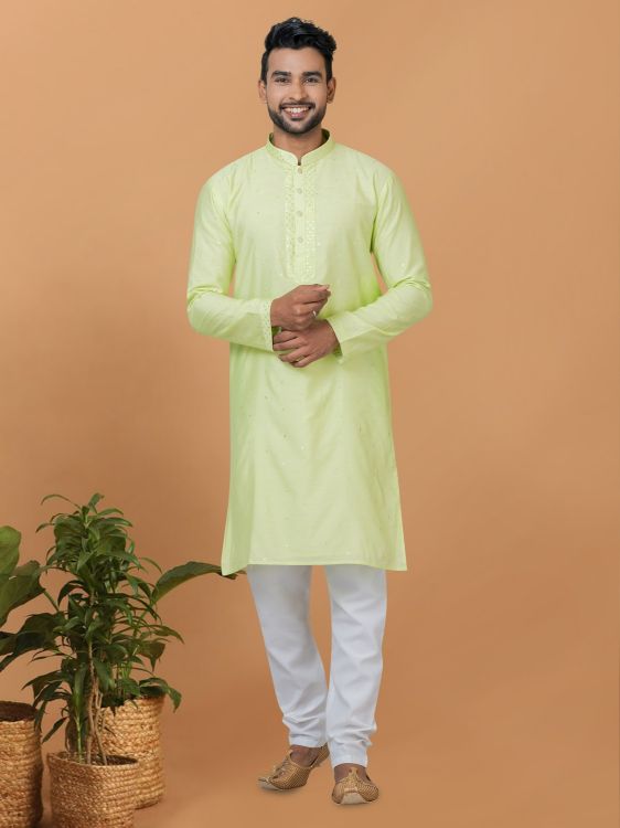Picture of Delightful Viscose Cotton Light Green Kurta Pajama