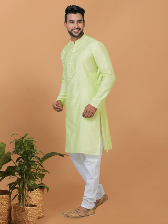 Picture of Delightful Viscose Cotton Light Green Kurta Pajama