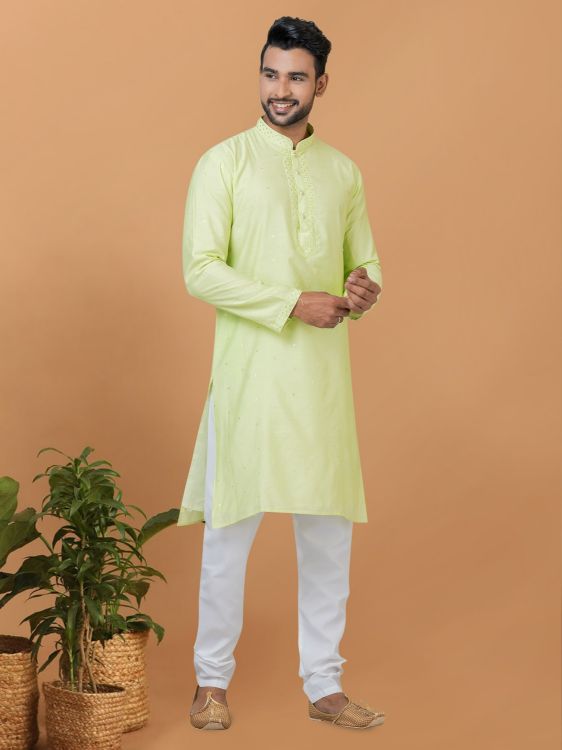 Picture of Delightful Viscose Cotton Light Green Kurta Pajama