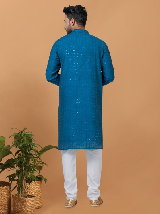 Picture of Superb Viscose Cotton Blue Kurta Pajama