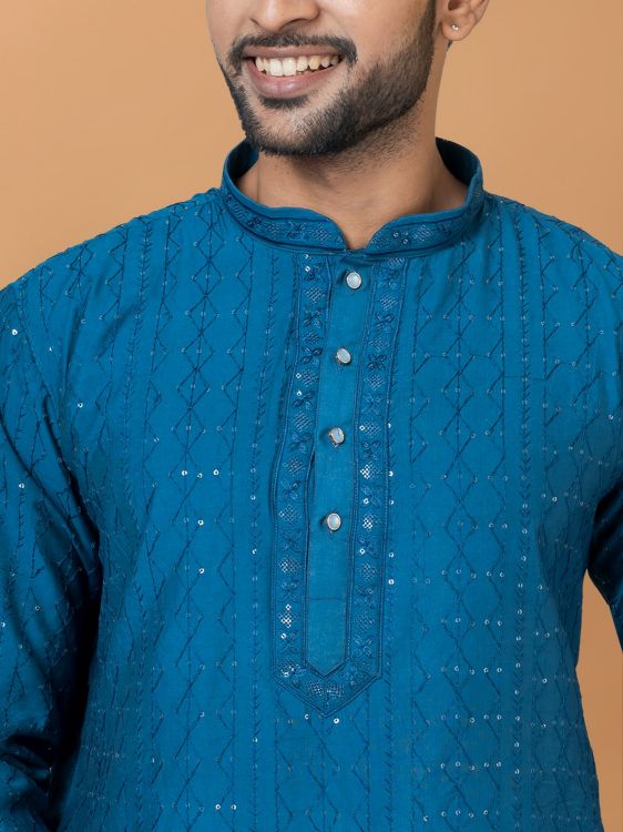 Picture of Superb Viscose Cotton Blue Kurta Pajama