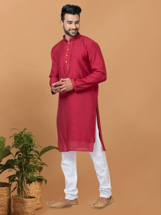 Picture of Delightful Viscose Cotton Red Kurta Pajama