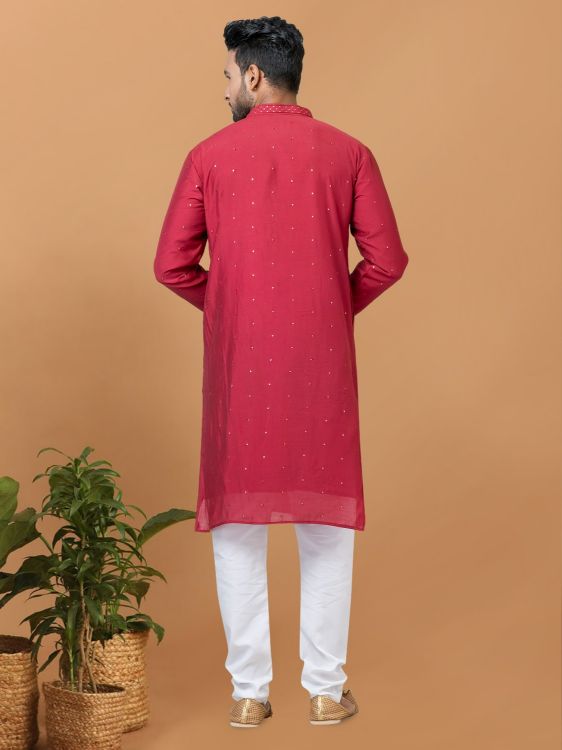 Picture of Delightful Viscose Cotton Red Kurta Pajama