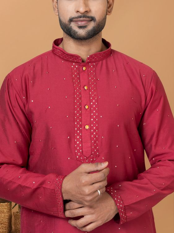 Picture of Delightful Viscose Cotton Red Kurta Pajama