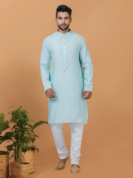 Picture of Bewitching Viscose Cotton ight Sky Blue Kurta Pajama