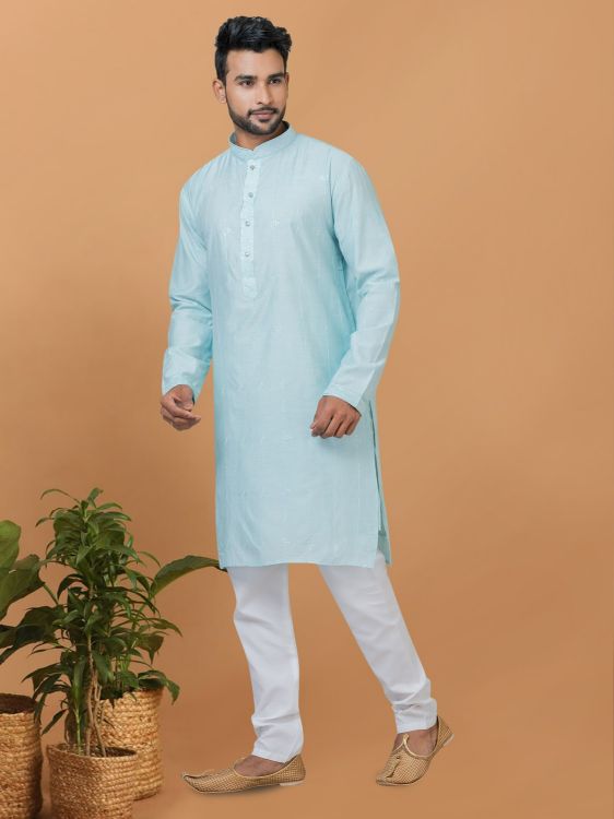 Picture of Bewitching Viscose Cotton ight Sky Blue Kurta Pajama