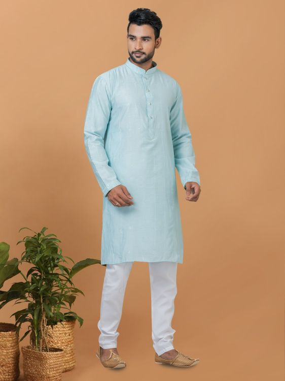 Picture of Bewitching Viscose Cotton ight Sky Blue Kurta Pajama