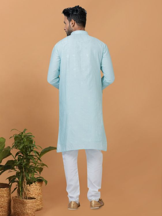 Picture of Bewitching Viscose Cotton ight Sky Blue Kurta Pajama
