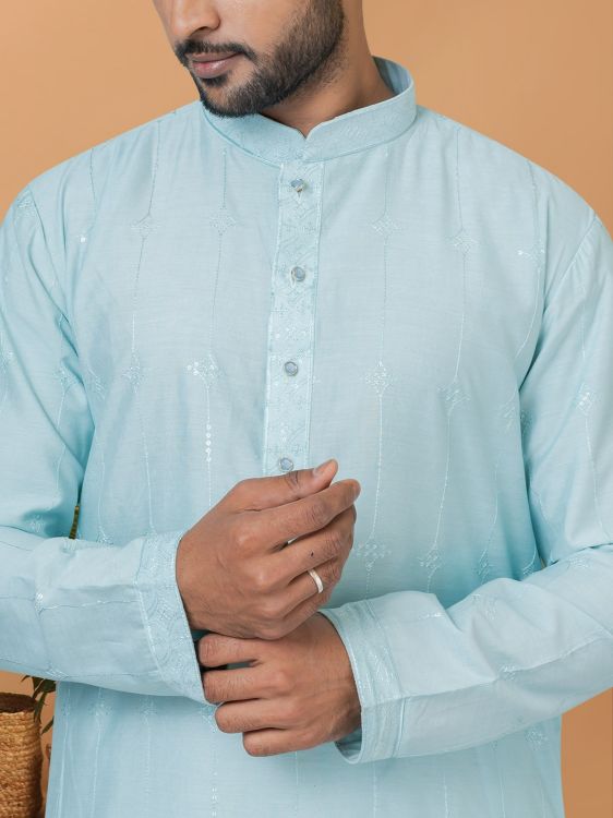 Picture of Bewitching Viscose Cotton ight Sky Blue Kurta Pajama
