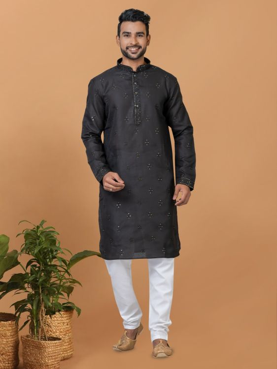 Picture of Beautiful Poly Cotton Black Kurta Pajama