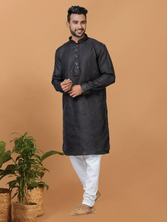 Picture of Beautiful Poly Cotton Black Kurta Pajama