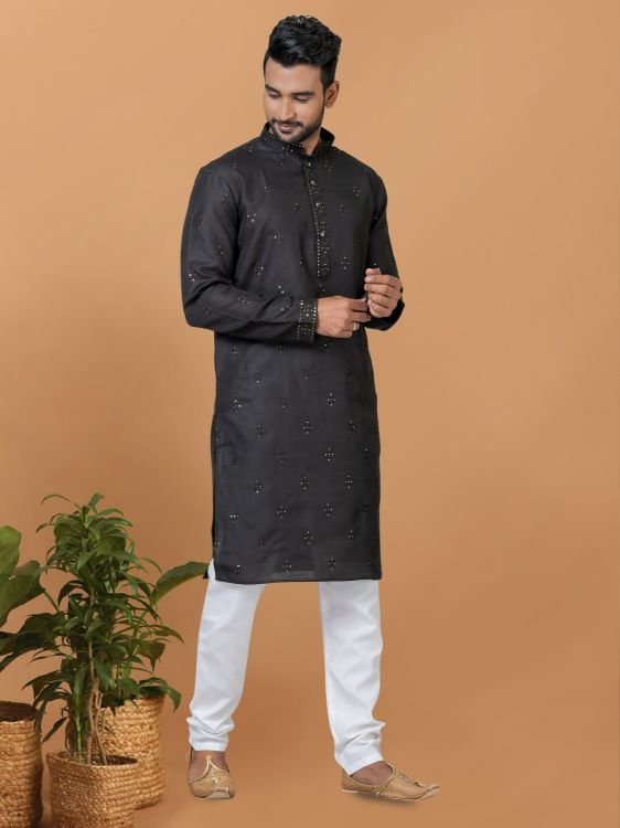 Picture of Beautiful Poly Cotton Black Kurta Pajama