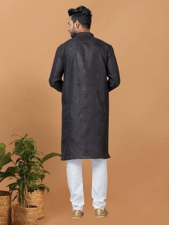 Picture of Beautiful Poly Cotton Black Kurta Pajama