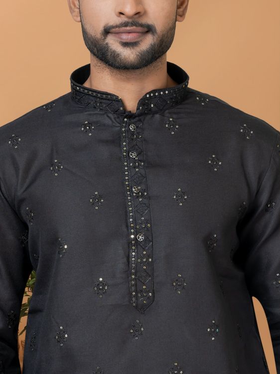 Picture of Beautiful Poly Cotton Black Kurta Pajama