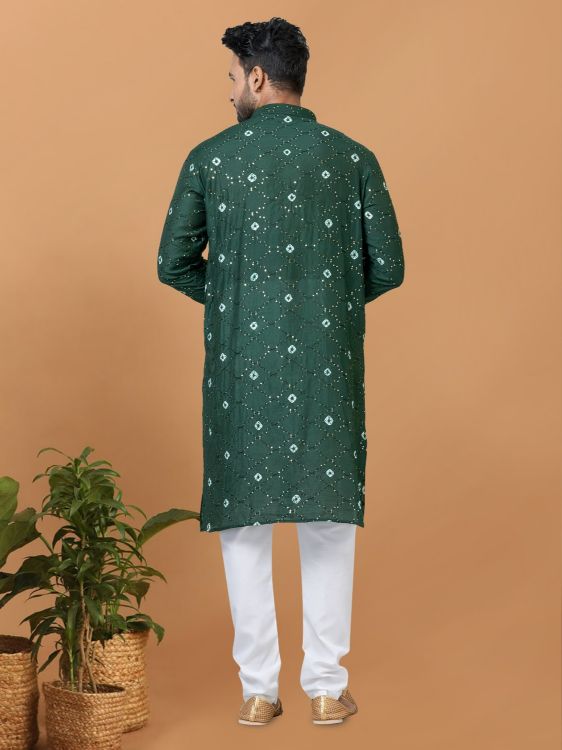 Picture of Superb Chanderi Batik Print Green Kurta Pajama