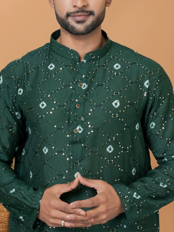 Picture of Superb Chanderi Batik Print Green Kurta Pajama
